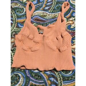 FARM  Ribbed Bustier Crop Top Orange Ruched Bow Detail Spaghetti Strap S